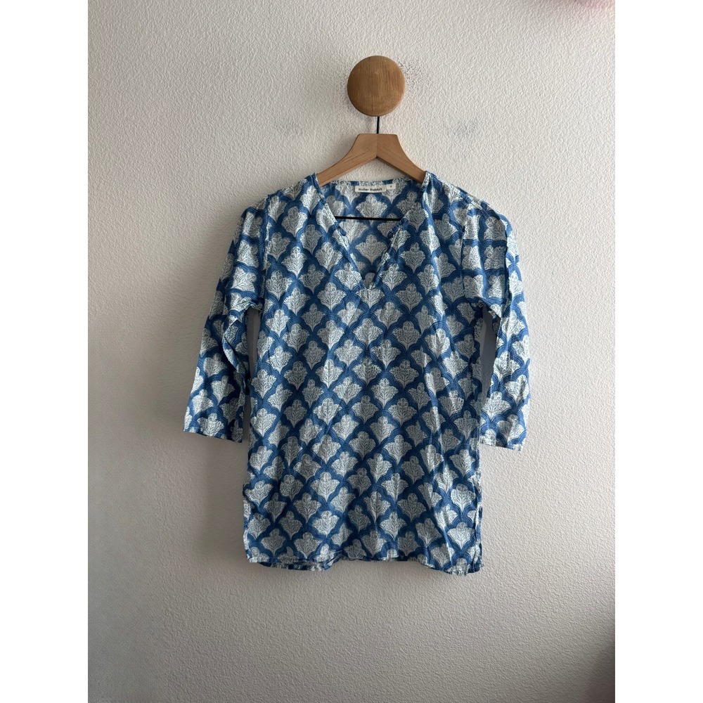 Roller Rabbit Girls Blue White Block Print Cotton Tunic Dress Size 12
